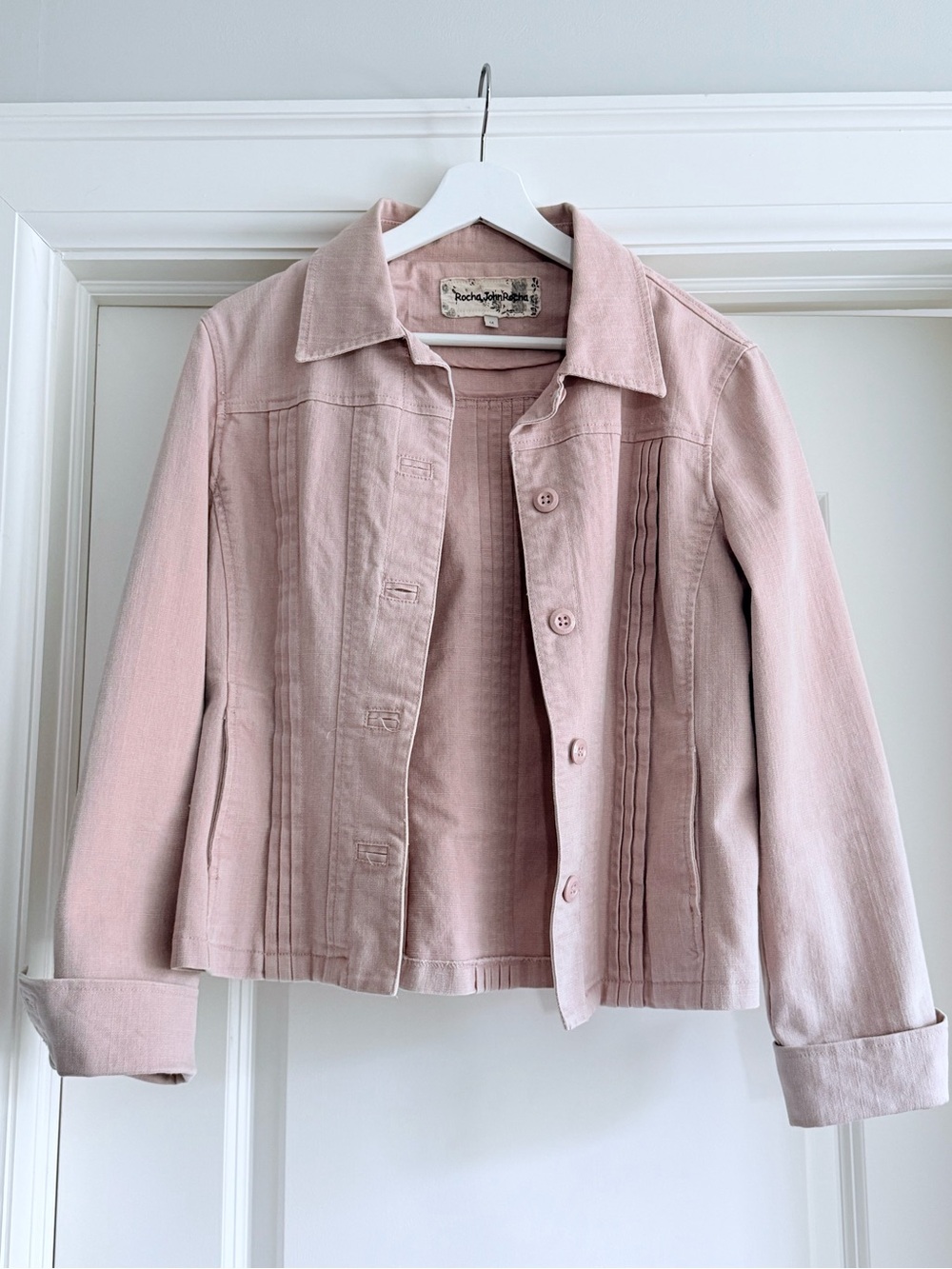 Women's Pink Button-Front Denim-Style Jacket